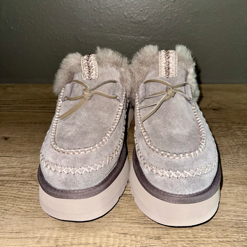 UGG Women's Suede Shearling Moccasin Slippers in Light Taupe - Picture 2 of 6